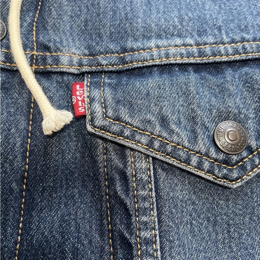 Levi's 72795 Sherpa Lined Hooded Denim Extended Length Jacket M Rare Oversized - Picture 8 of 13